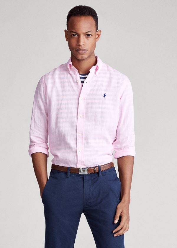 Camisa Polo Ralph Lauren Hombre Rosas - Linen - HUVMB5981